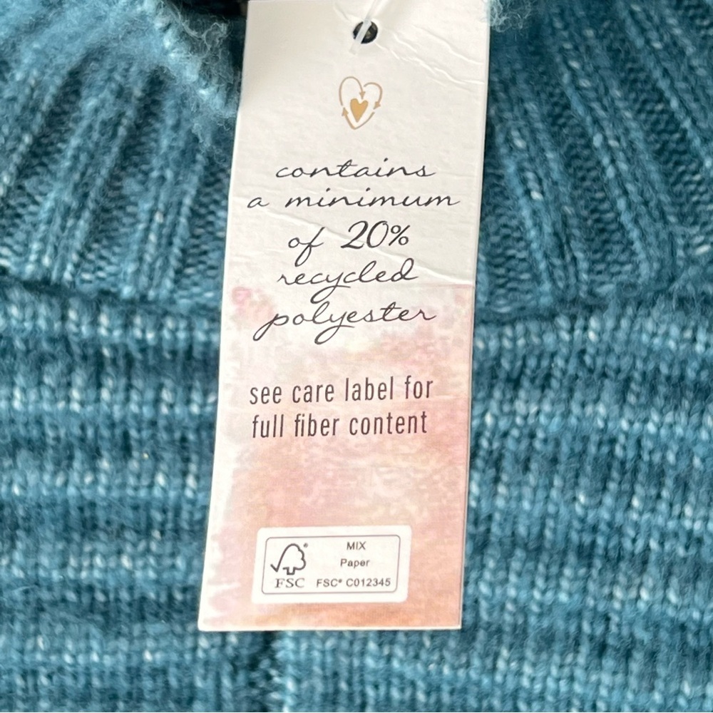 Jessica Simpson NWT Size Large Mock Neck Ribbed Knit Teal Boxy Sweater Soft Cozy - Picture 6 of 10